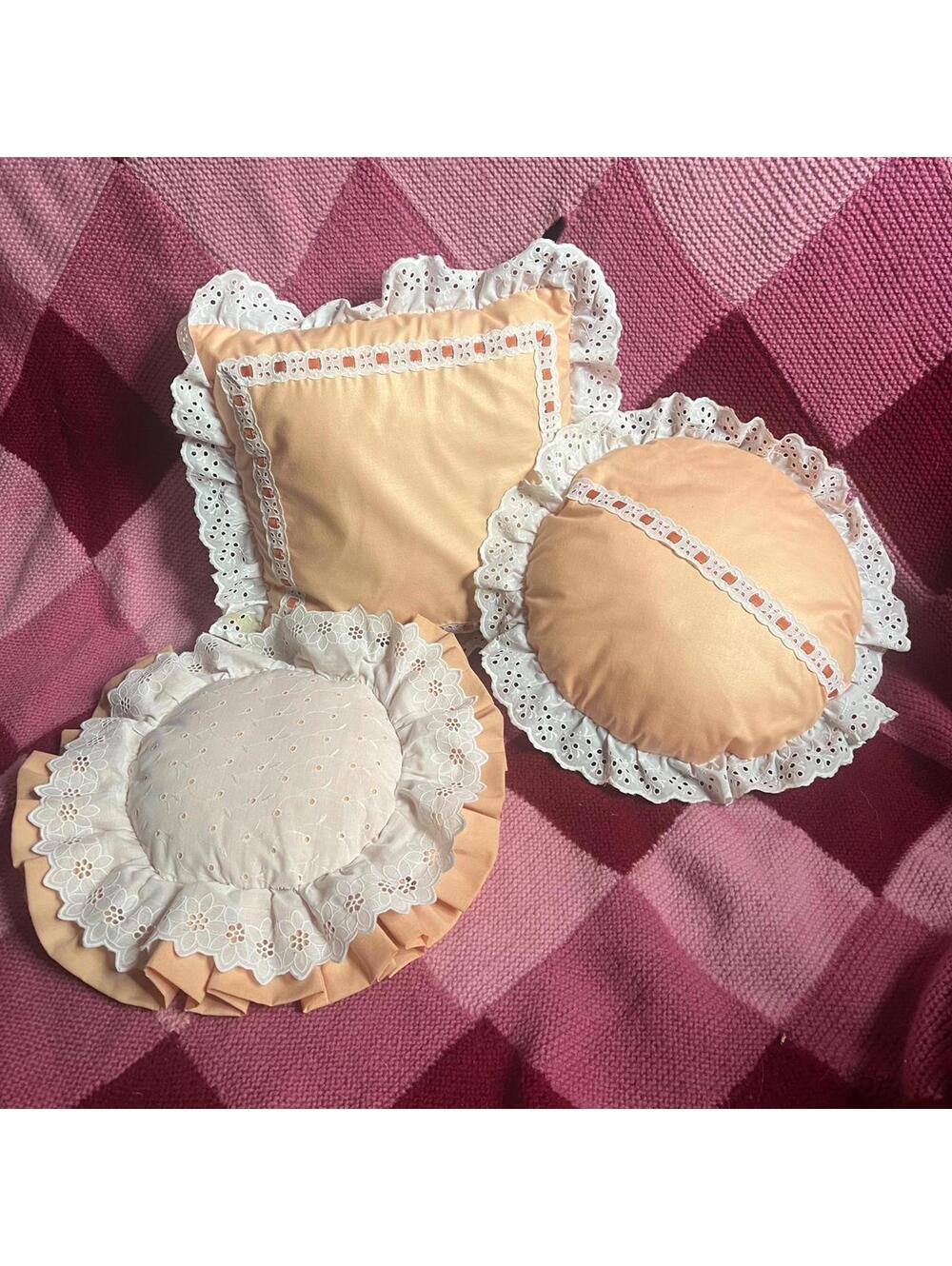 vintage cream peach lace ruffle pillows set